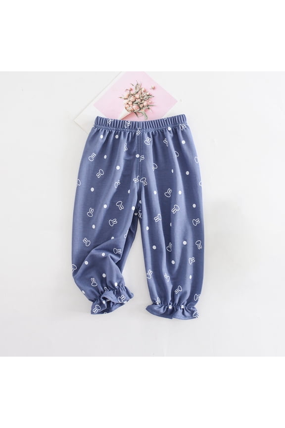 Summer Casual Summer Boys' Pants Cotton Linen Strap Print Mosquito Proof Pants