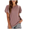 thumbnail image 1 of ZQUUVOU Summer Casual T-Shirt Round Neck Waist Tied, Ruffled Sleeves Casual Short Sleeves Burgundy, 1 of 7