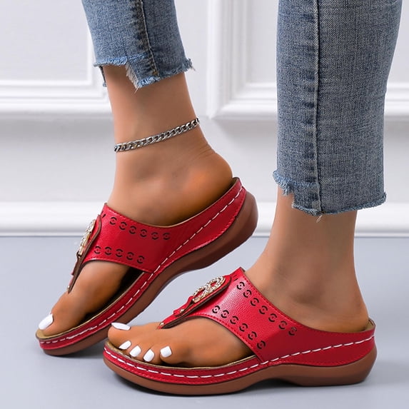 Summer Casual Thong Sandals Women Thick Sole Comfortable Outdoors Walking Shoes Fashion Clip-toe, Ankle Buckles