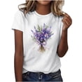 thumbnail image 1 of Summer Casual Tshirts for Women Loose Fit Crewneck Floral Printed Basic Tees Short Sleeve Tops Pullover T Shirt (XL, Purple 02), 1 of 5