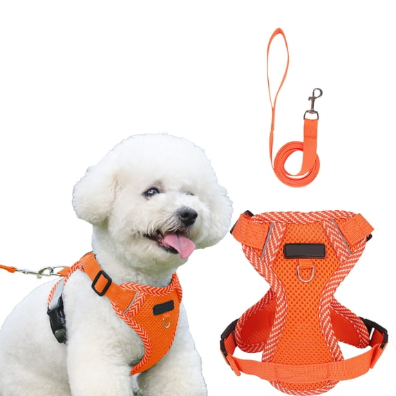 Summer Cat & Dog Chest Harness and Leash Set, Anti-Escape Adjustable Soft Mesh Pet Harness Vest for All Types of Cats & Dogs, Breathable Walking Harness,Orange