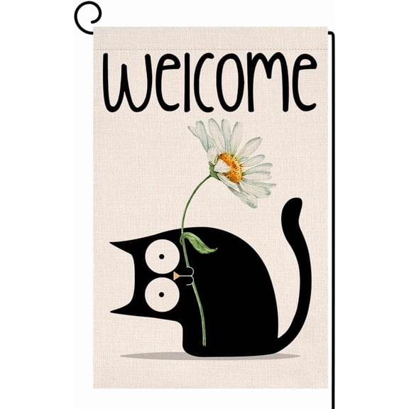 Summer Cat Sunflower Garden Flag 12x18 Vertical Double Sided Burlap Spring Farmhouse Outdoor Yard Decor