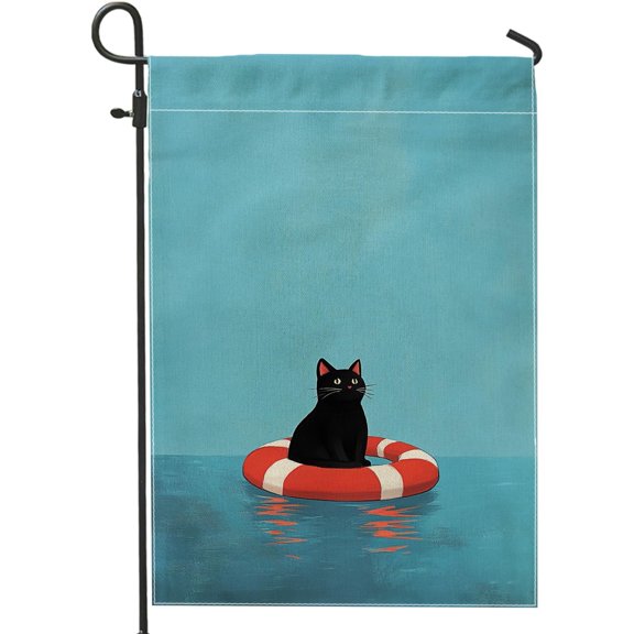Summer Cat Swim Float Garden Flag Double Sided Decorative Outdoor Yard Lawn Flag Beach Theme 12x18 Inch