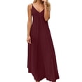 thumbnail image 1 of Summer Celebration! Lightweight Summer Maxi Dress for Sleeveless Flowy Casual Beach Dress with Slit Comfortable Breathable Fabric,Wine,M, 1 of 5