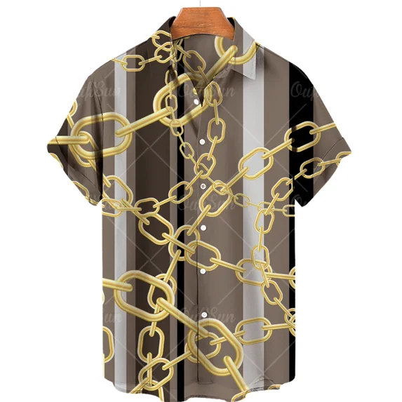 Summer Chain Hawaiian Men's Shirt 3D-printed Loose Harajuku Shirt Hip Hop Neutral Casual Trend Top 5XL Shirt