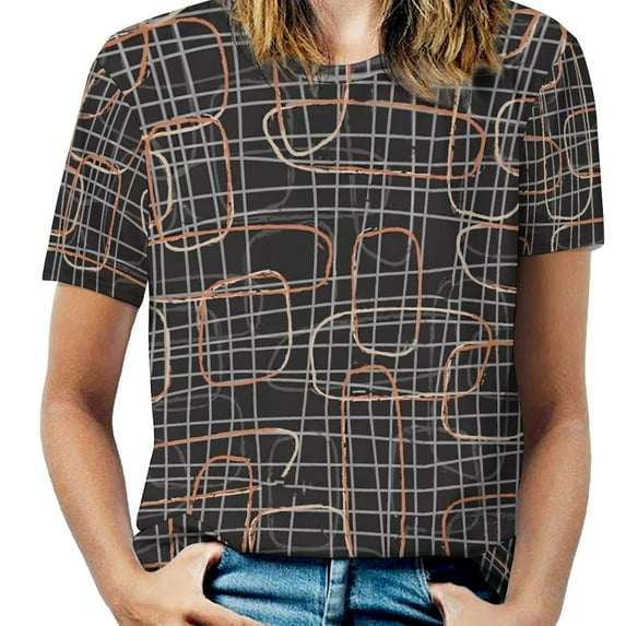 Summer Chain Print T Shirts White Links Print Street Fashion T-Shirt Womens Short Sleeves Modern Oversize Tees Graphic C