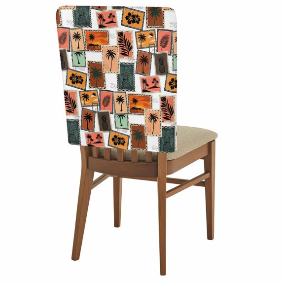 Summer Chair Covers Set of 1 Holiday Vacation Travel Stamp Tropical Trees Pineapple Chair Back Covers Stretch Removable Washable Slipcovers Protector for Dining Room Kitchen Party Decor