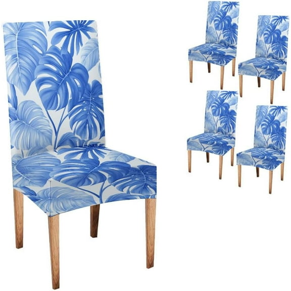 Summer Chair Slipcover Set of 4 Topical Palm Leaves on Pattern for Fabric Summer Stretch Removable Washable Slipcovers for Home or Party