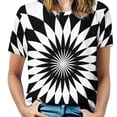 thumbnail image 1 of Summer Checked Mandala T Shirts Black and White Mandalas Flower Simple T-Shirt Women Short Sleeve Hip Hop Oversized Tees, 1 of 4