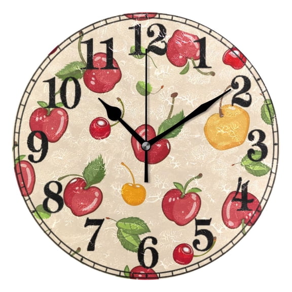 Summer Cherry Fruit Silent Wall Clock 10" Non-Ticking Battery Clock