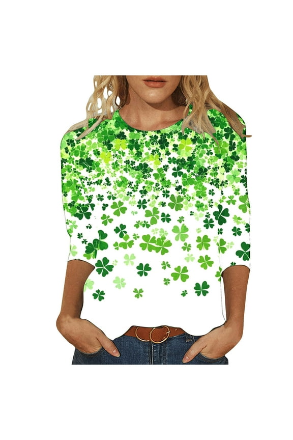 Saint Patricks Day Shirt Funny,Summer Chic Clothes for Women Over 50 Womens Blouses for Work Yoga Tops with Built in Bra