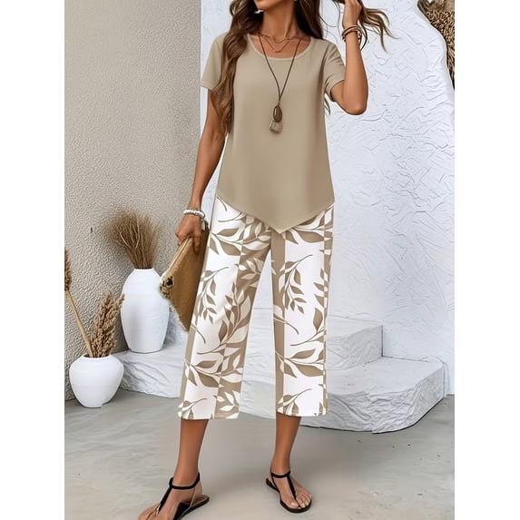 Summer Chic Two-Piece Set: Short-Sleeve Top & High-Waisted Wide-Leg Pants