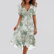 Summer Midi Dresses for Women 2026 Classy V Neck Wedding Guest Formal Cocktail Prom Dress 2XL
