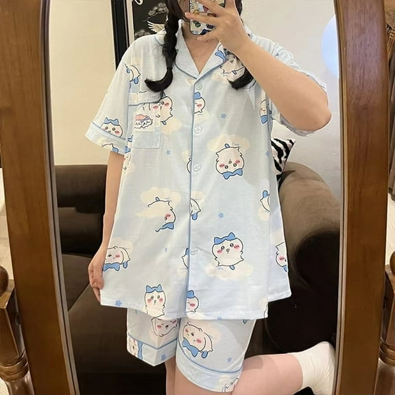 Summer Chiikawas Pajamas Set Cute Hachiwares Usagi Short Sleeve Shorts Casual Plus Size Home Clothes Can Be Worn Outside
