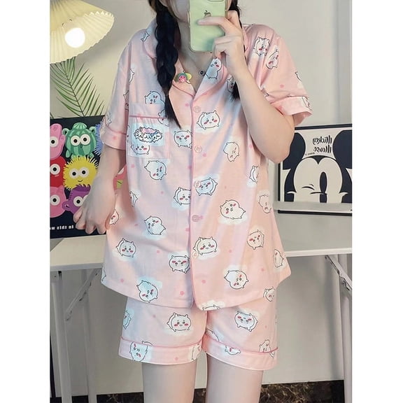Summer Chiikawas Pajamas Set Cute Hachiwares Usagi Short Sleeve Shorts Casual Plus Size Home Clothes Can Be Worn Outside
