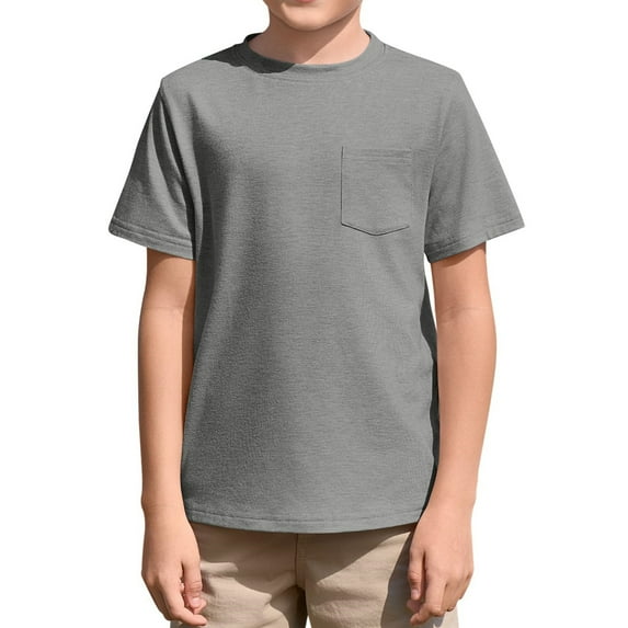 Summer Children Boy's Tee Tops Short Sleeve Kids Casual Solid Color Shirt with Pocket