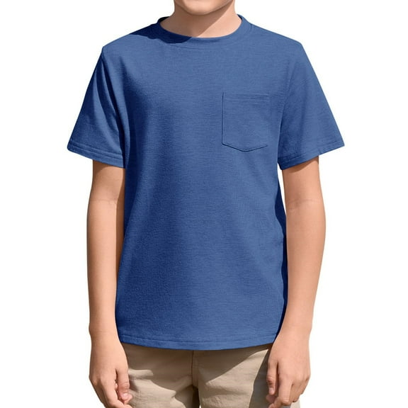 Summer Children Boy's Tee Tops Short Sleeve Kids Casual Solid Color Shirt with Pocket