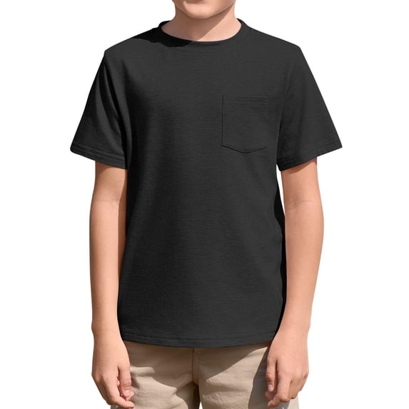 Summer Children Boy's Tee Tops Short Sleeve Kids Casual Solid Color Shirt with Pocket