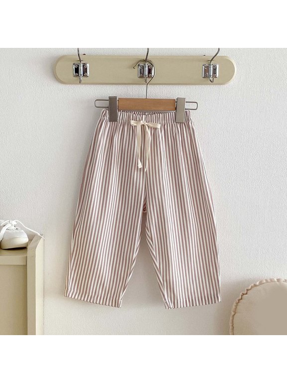 Summer Children Casual Stripe Pant Rubber Waist Pocket