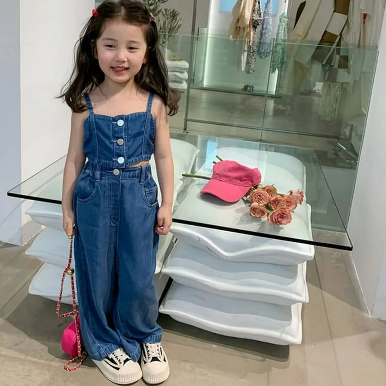 Summer Children Girl Denim Clothing Set 2 7Years Toddler Kids Crop Tops High Waist Wide Leg Jeans 2PCS Outfits Fashion Clothes Walmart