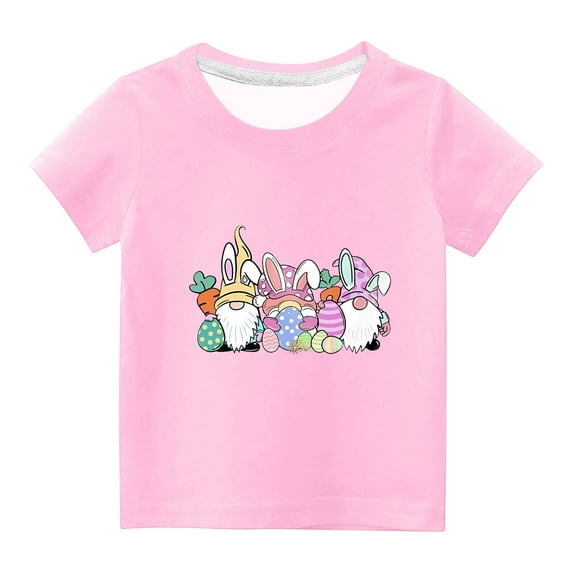Summer Children Kids Boys Girls T Shirts Easter Day Short Sleeve Round Neck Eggs Bunny Graphic Tees Kids Unisex TopsPink,3 Years