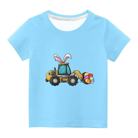Summer Children Kids Boys Girls T Shirts Easter Day Short Sleeve Round Neck Eggs Bunny Graphic Tees Kids Unisex TopsSky Blue,4 Years