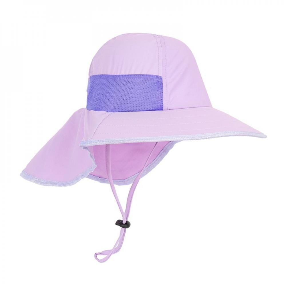 Summer Children Sun Hat Kids Outdoor Neck Ear Cover Anti UV Protection  Beach Caps Kids Boy Girl Travel Flap Cap Purple