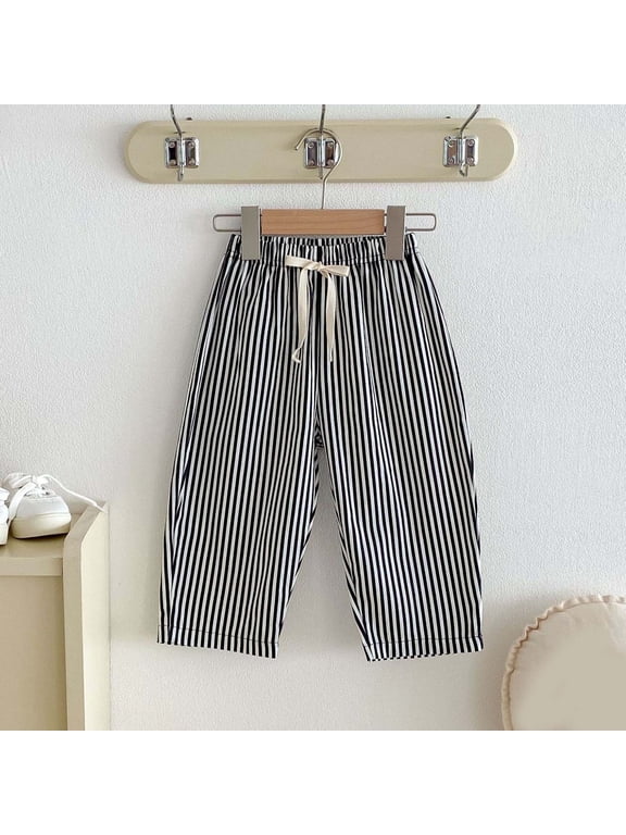 Summer Children's Casual Stripe Pants Children's Rubber Waist Pants With Pockets