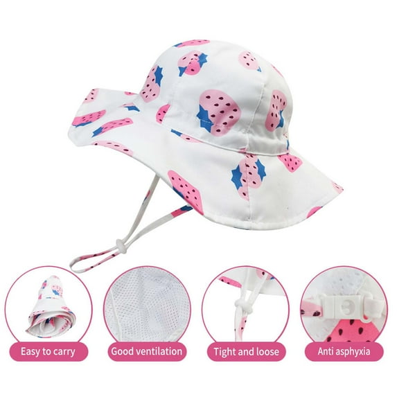 Summer Children's Strawberry Print Sun Protection Hat Bucket Hat With Hat Rope