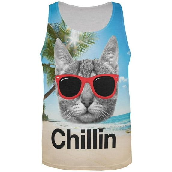 Summer Chillin Cat All Over Adult Tank Top - Large
