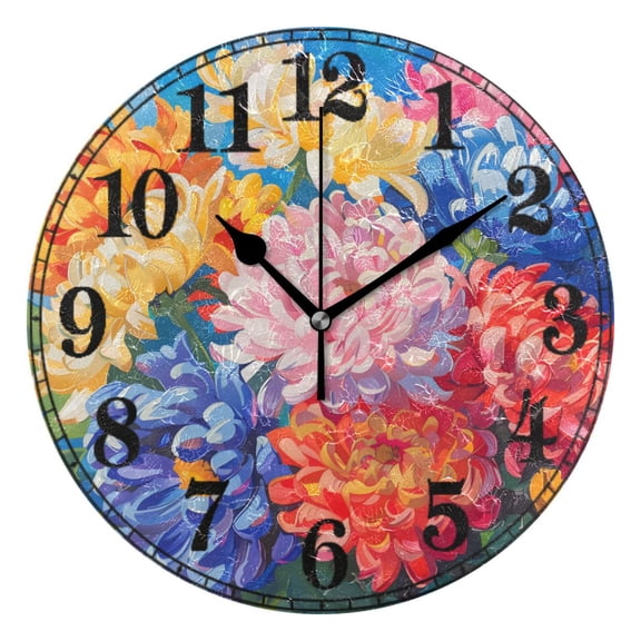 Summer Chrysanthemums Paint Silent Wall Clock 10" Non-Ticking Battery Clock
