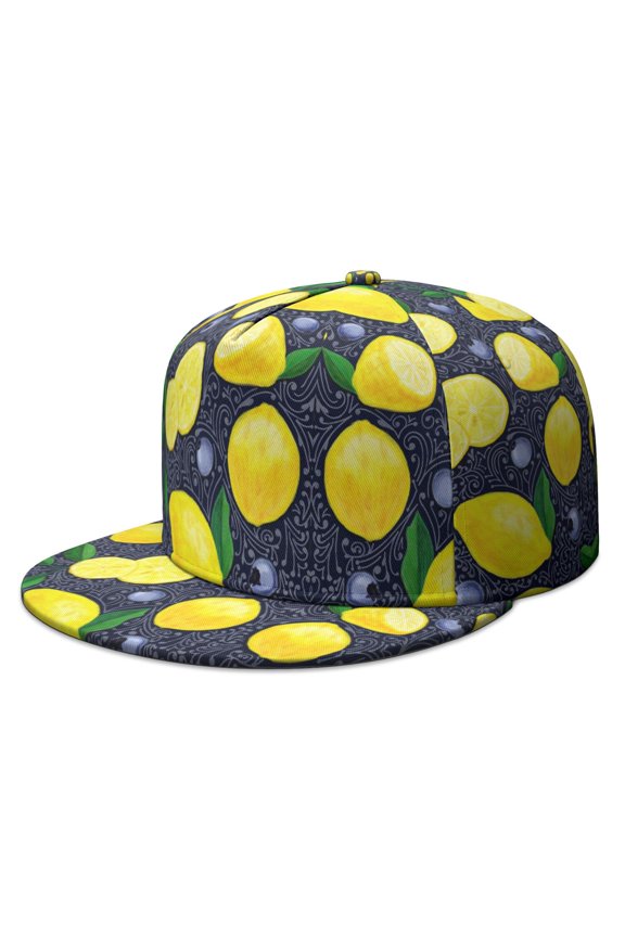 Summer Citrus Snapback - Fresh Lemon Pattern Adjustable Cap, Modern Kawaii Design