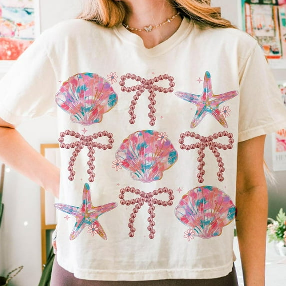 Summer Clam T-Shirt, Coquette Beach Shirt, Retro Summer Shirt Design, Pink Clam Beach Shirt, Cute Summer Vibes Shirt