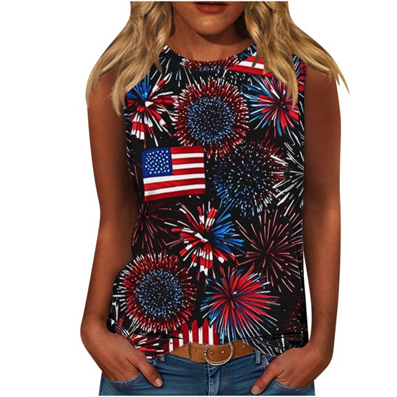 Summer Clean Glitter Sequined Tank Tops For Women Independence Day Patriotic Tees Shirts Heart Graphic American Flag Graphic Camis Pullover Sweater Sleeveless Shirts Going Out Outfits