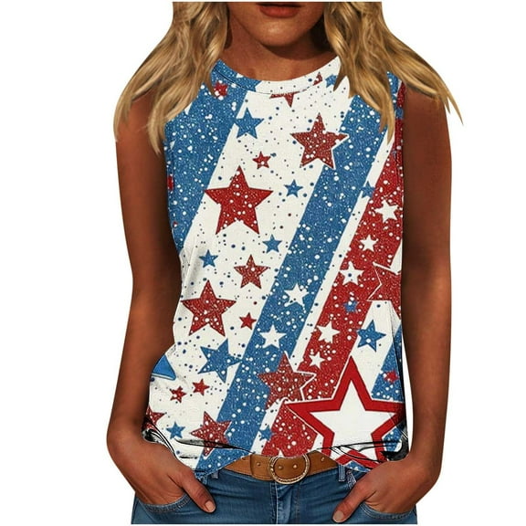 Summer Clean Patriotic Tank Tops For Women American Flag Graphic Tee Shirts Independence Day Camisole Crew Neck Sleeveless Shirts Loose Fitted Tunic Tee Baggy Boho Beach Vacation Camis Vest