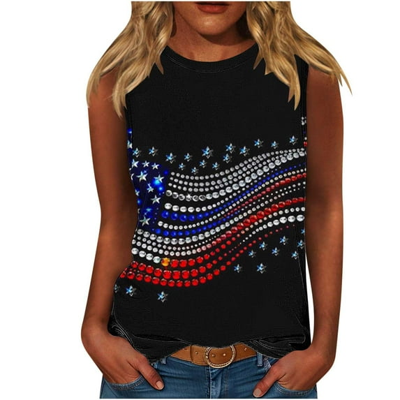 Summer Clean Patriotic Tank Tops For Women American Flag Graphic Tee Shirts Independence Day Camisole Crew Neck Sleeveless Shirts Loose Fitted Tunic Tee Baggy Boho Beach Vacation Camis Vest