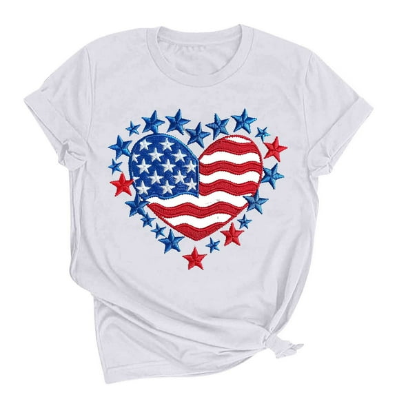 Summer Clean Womens 4Th Of July Patriotic Shirt American Flag Graphic Short Sleeve Tops Crew Neck Tee Shirts Independence Day T-Shirts Pullover Sweater Blouses Lounge Breathable Blouses 2025