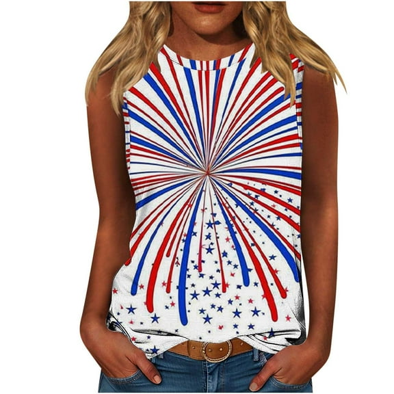 Summer Cleans 4Th Of July Patriotic Tank Tops For Women America Land Of The Free Shirt American Flag Printed Camisole Round Neck Tee Sleeveless Shirts Comfort Casual Holiday Beach Blouses