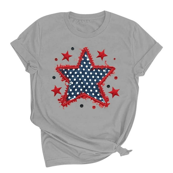 Summer Cleans Patriotic T-Shirts For Women 4Th Of July Shirts Independence Day Usa Flag Star Printed Tee Shirts Round Neck Tee Short Sleeve Tunic Blouses Causal Retro Tees Workout Sport Yoga Clothes