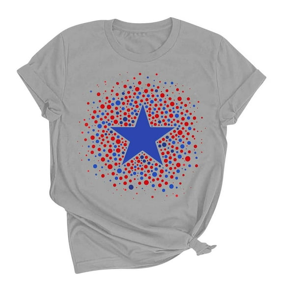 Summer Cleans Patriotic T-Shirts For Women 4Th Of July Shirts Independence Day Usa Flag Star Printed Tee Shirts Round Neck Tee Short Sleeve Tunic Blouses Causal Retro Tees Workout Sport Yoga Clothes