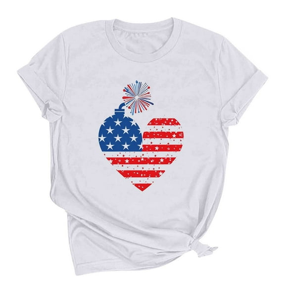 Summer Cleans Patriotic T-Shirts For Women 4Th Of July Shirts Independence Day Usa Flag Star Printed Tee Shirts Round Neck Tee Short Sleeve Tunic Blouses Causal Retro Tees Workout Sport Yoga Clothes