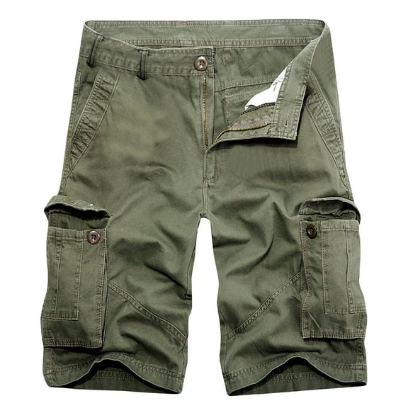 HOOMEUMY Men's Cargo Shorts Cotton Loose Fit Multi-Pockets Straight Summer Shorts Army Green 12