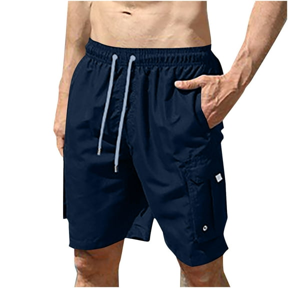 HOOMEUMY Men's Summer Beach Shorts with Pockets Cargo Quick Dry Drawstring Swim Trunks Bathing Suits Dark Blue 12