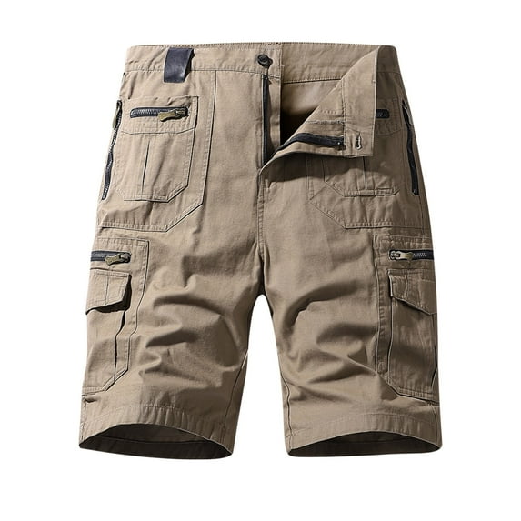 HOOMEUMY Men's Summer Cargo Shorts Cotton Loose Fit Multi-Pocket Zip Straight Short Pants Straight Baggy Cargo Shorts for Men Brown 4