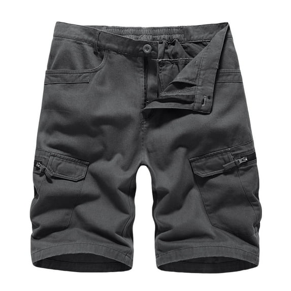 Summer Clearance 2024 HOOMEUMY Men's Summer Solid Color Loose Fit Shorts Elastic Waist Drawstring Pockets Knee Length Bermuda Shorts Gray 12