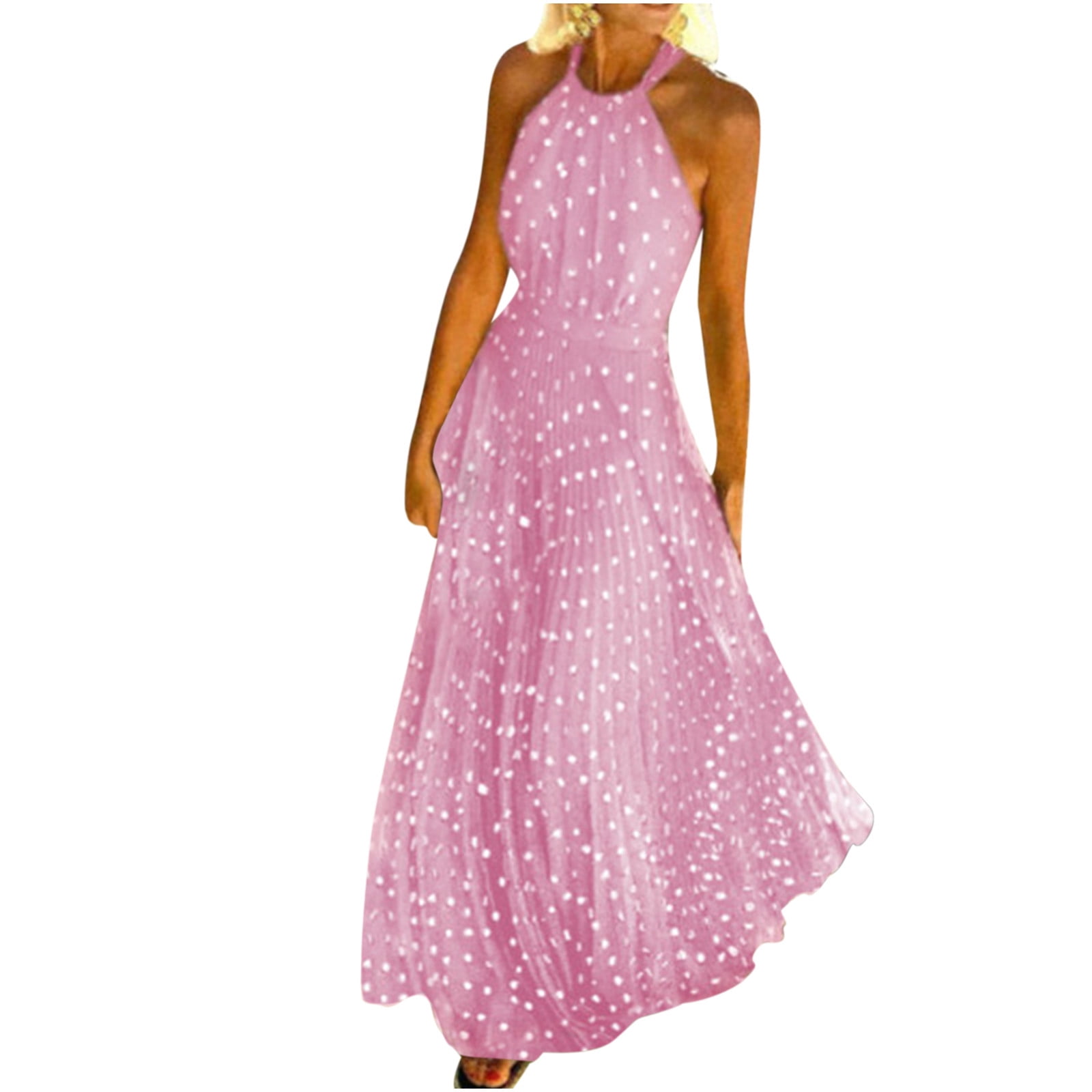 SMihono Clearance Women's Halter Neck Pleated Polka Dot