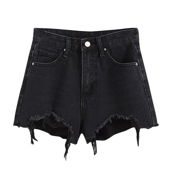 Summer 2024 UTSJKR Women's High Waist Denim Shorts Summer Ripped Hole Stretch Short Jeans Women's Fashion Solid Color Irregularity Rough Selvedge Euryscelia Denim Shorts