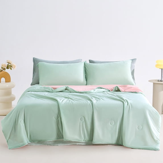 PRETXORVE Quilt, Summer Quilt, Ice Cream Cool Feeling Silk Summer Quilt Machine Washable Conditioning Quilt Solid Color Ice Cream Summer Quilt Double Thin Quilt