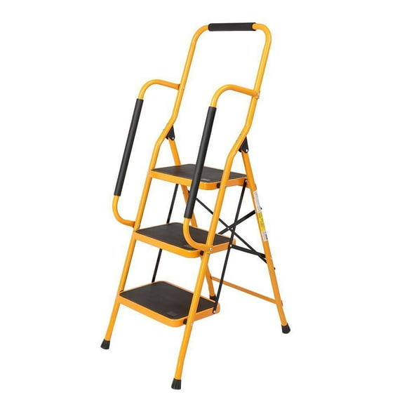 Summer Clearance! 3 Step Ladder Folding Step Stool Ladder with Wide Anti-Slip Pedal Rubber Handle Feet Lightweight Portable Sturdy Steel Ladder