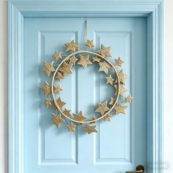 Summer Clearance! 4th of July Glitter Star Wreath, 2026 New USA Gold Star Wreath for Indoor Outdoor Wall Decor, 12"x12", Gift for Dad Mom Women Men, Under 20 Dollars!